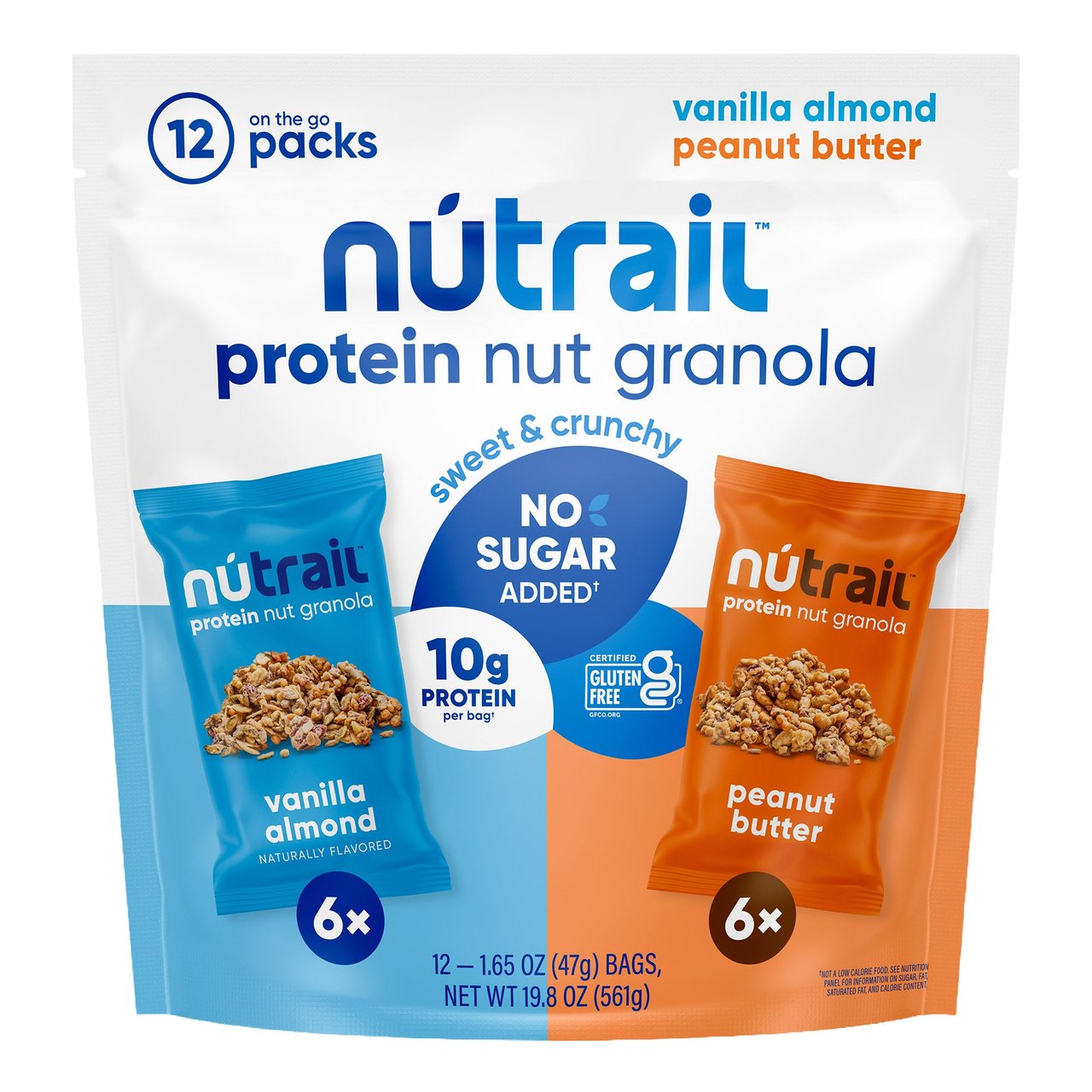 NuTrail No Sugar Added Protein Nut Granola, 12 / 1.6 oz Bags - Image 1