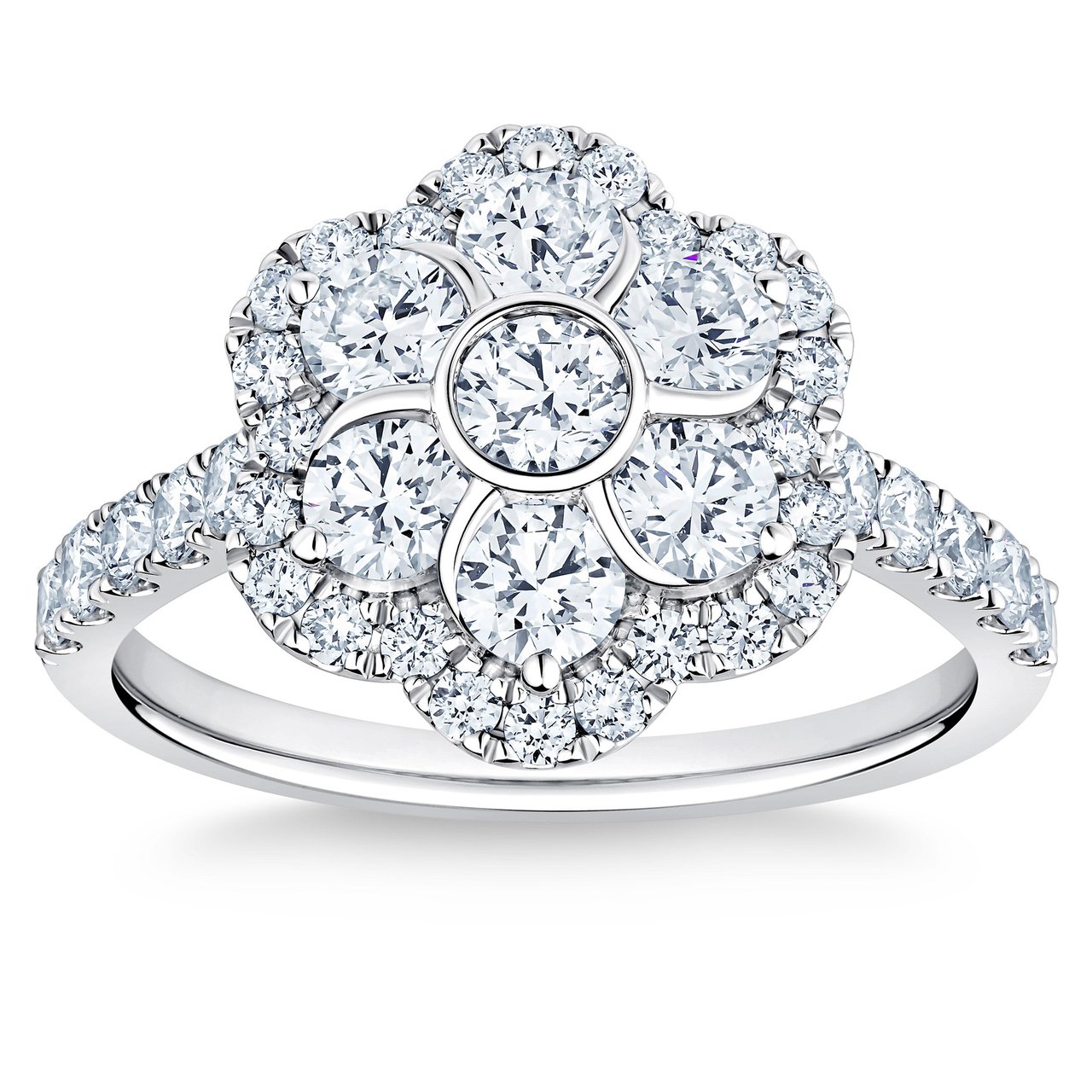 14kt White Gold VS2 I 1.60ctw Round Diamond Flower Ring - Image 1