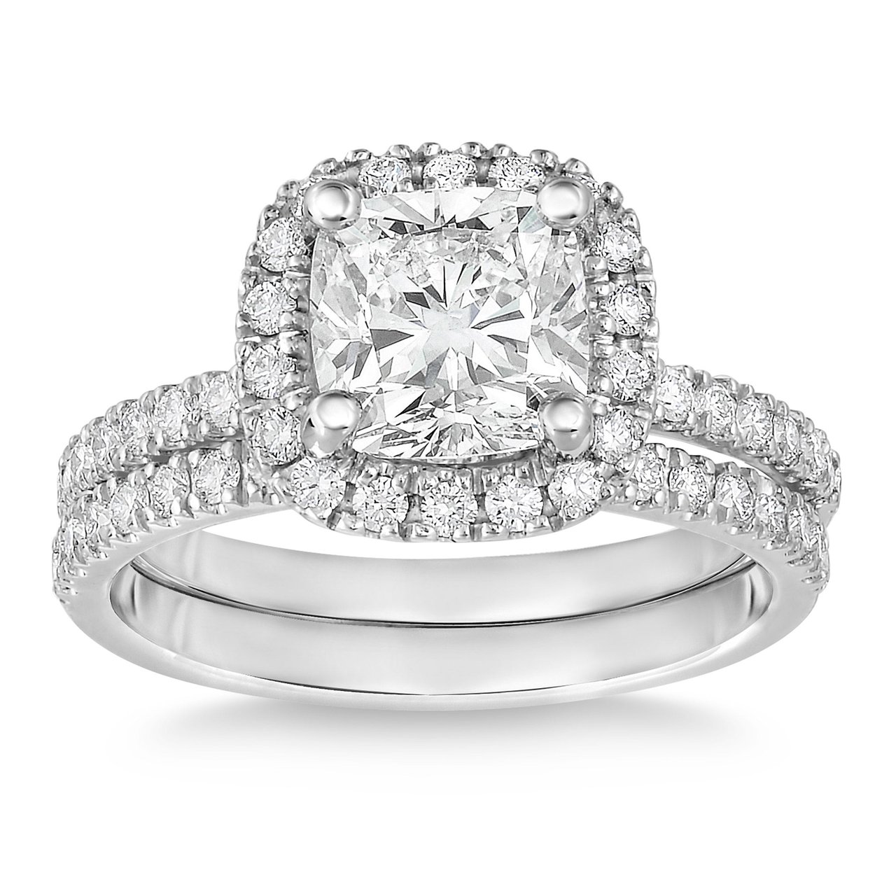 Platinum 1.60 ctw Cushion Cut Diamond Wedding Set (1.00 ct Center) VS2 Clarity, I Color - Image 1