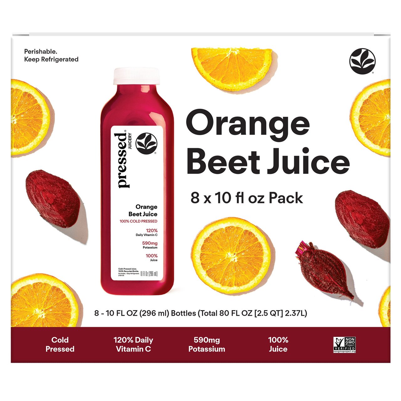 Pressed Beet and Orange Juice, 8 Pack, 10 oz Bottles - Image 1