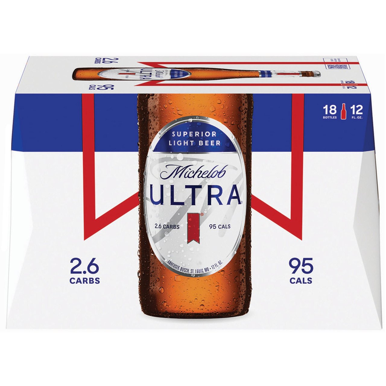 Michelob Ultra American Light Beer 18/12 oz Bottle - Image 1