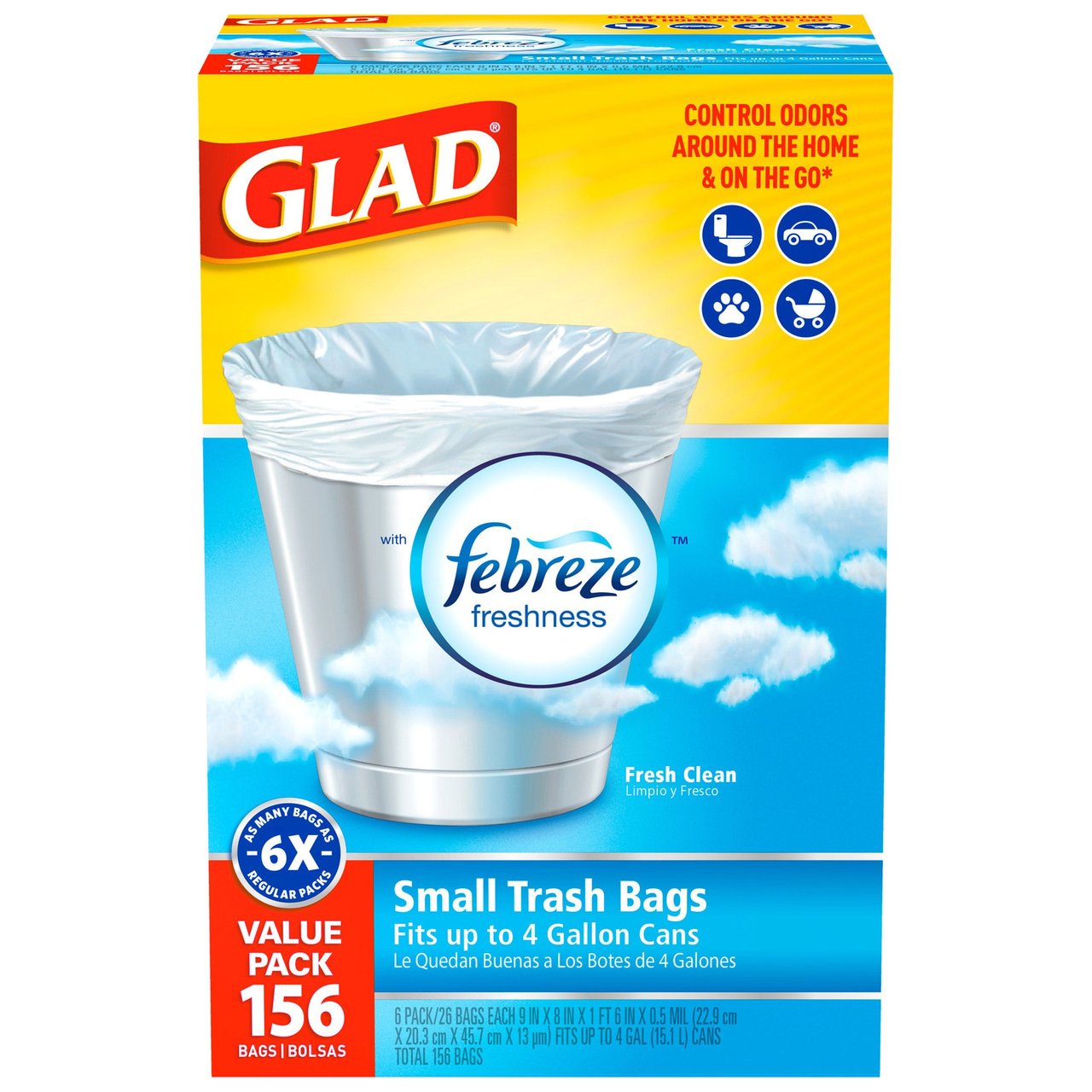 Glad 4 Gallon Trash Bags, 6 Packs of 26, 156 Count - Image 1