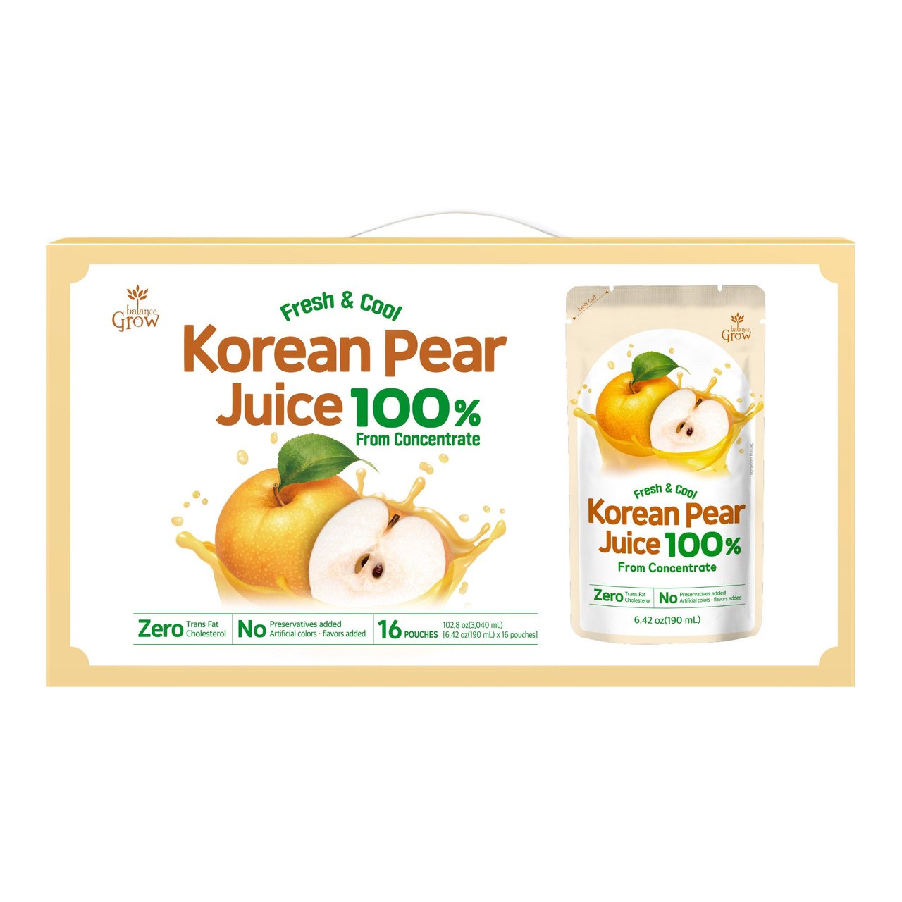 Balance Grow Korean Pear 100% Juice, 16 x 6.4 oz (3.2 qts) - Image 1
