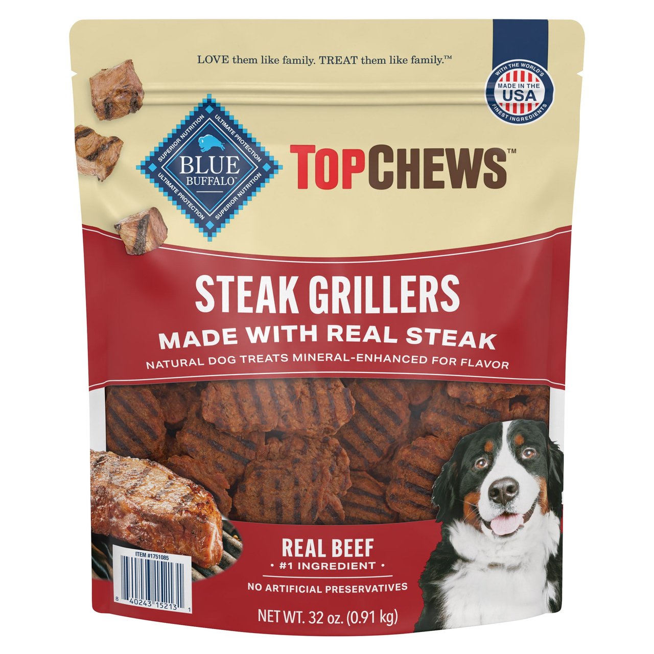 Blue Buffalo True Chews Premium Grillers Steak Dog Treats, 32 oz (2 lbs) - Image 1