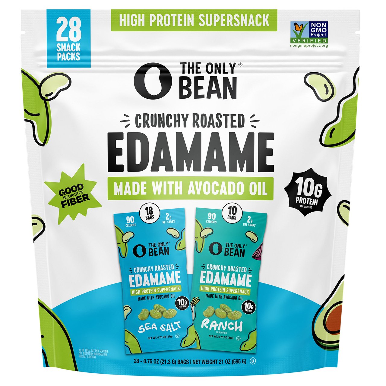 The Only Bean Crunchy Roasted Edamame Variety Pack, 28 Snack Packs - Image 1