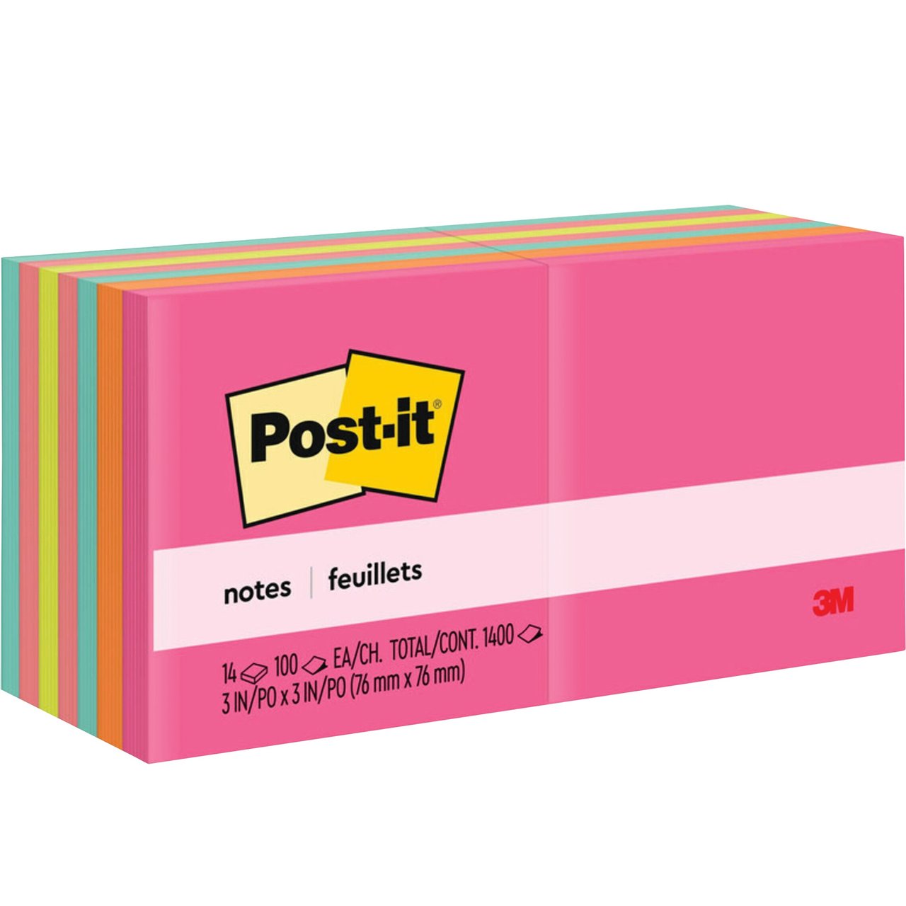 Post-it Self-Stick Notes 3" x 3", 100-Sheet Pads, 14-Pack, Cape Town Colors - Image 1