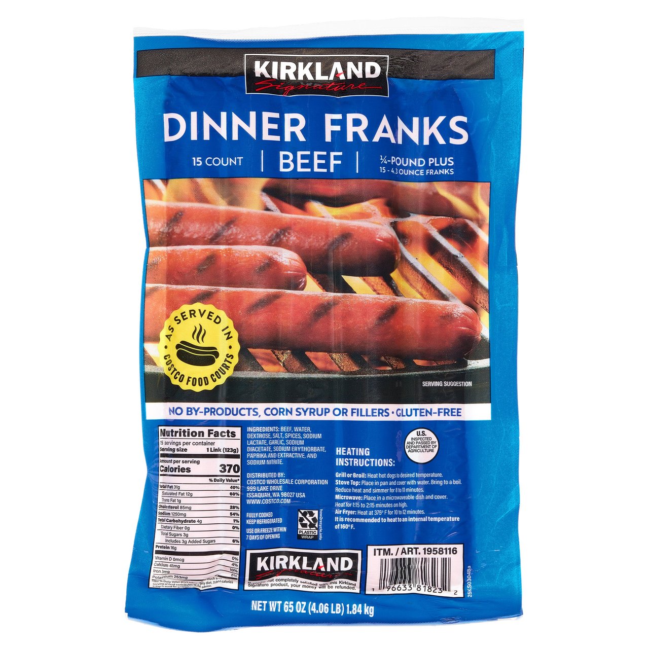 Kirkland Signature Beef Dinner Franks, 4.06 lbs - Image 1