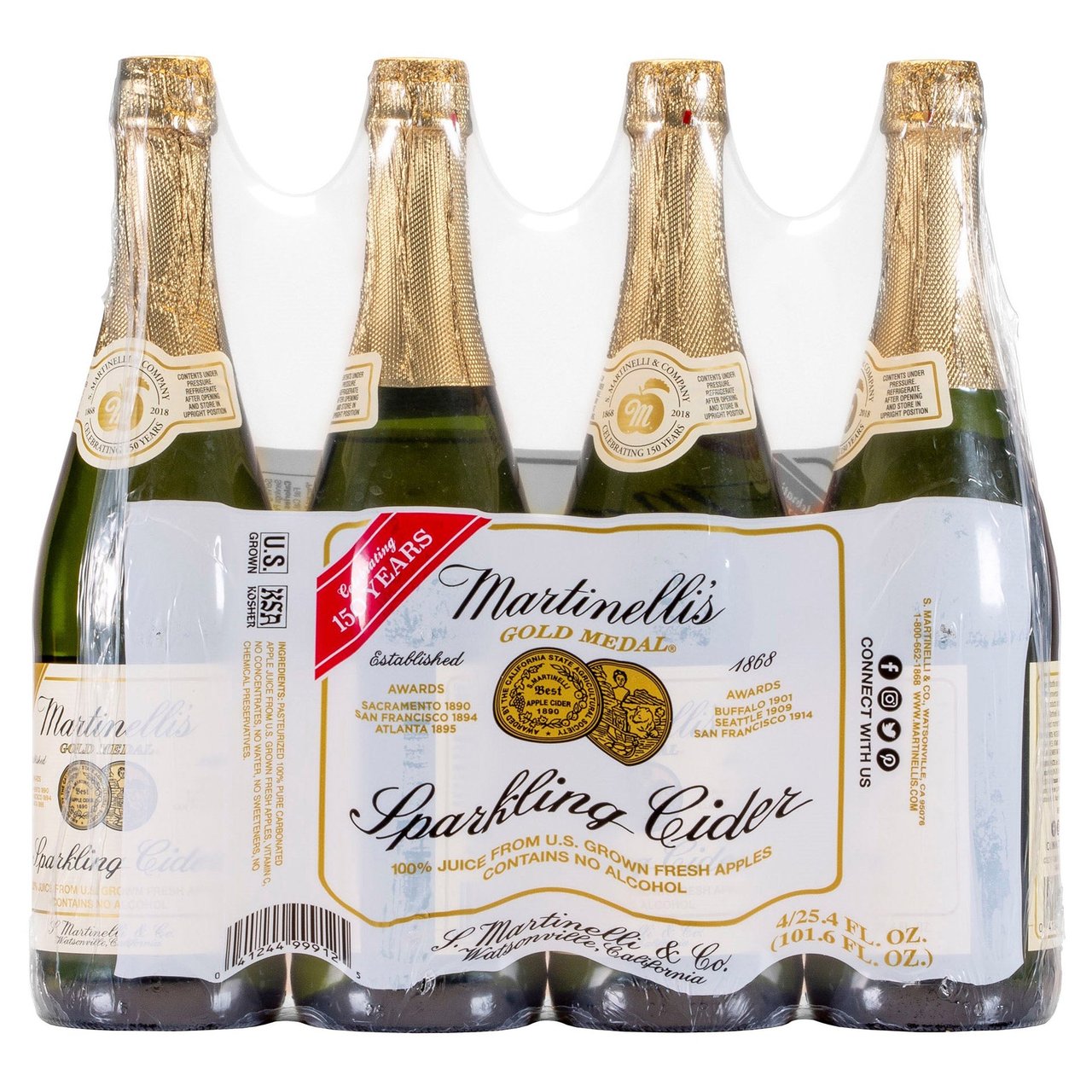 Martinelli's Gold Medal Sparkling Cider 4-Pack, 25.4 FL OZ - Image 1