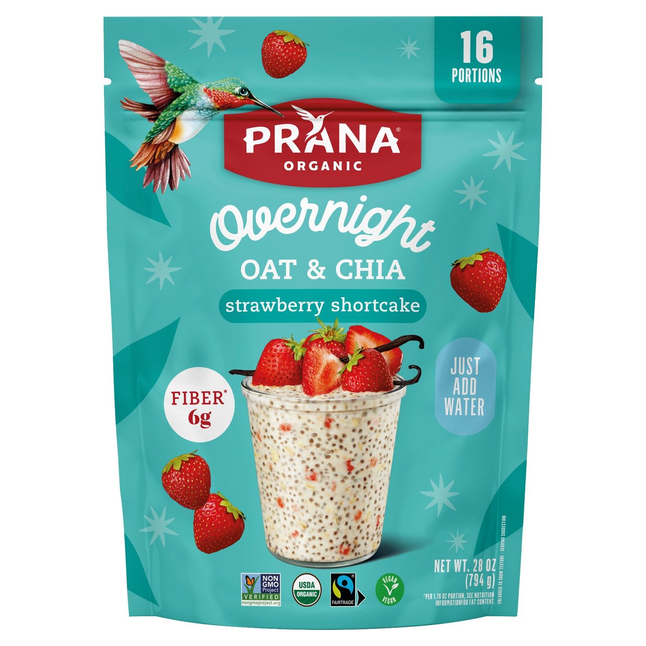 Prana Organic Overnight Oat & Chia, Strawberry Shortcake, 28 oz - Image 1