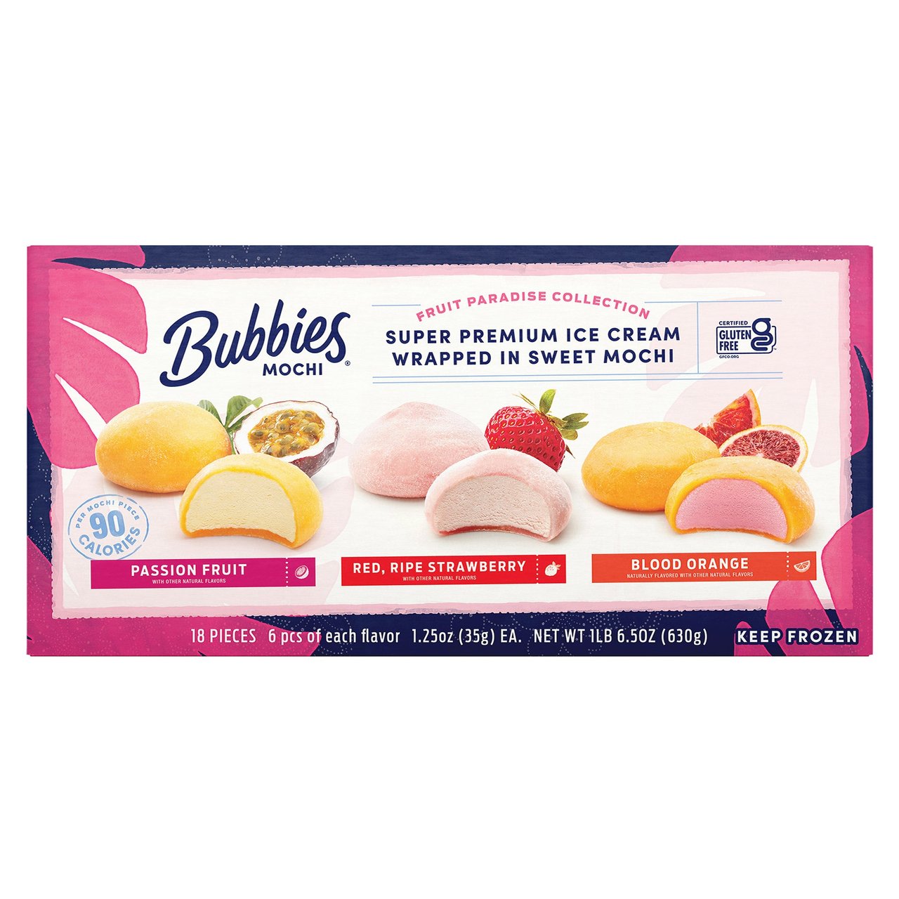 Bubbies Mochi Ice Cream, Blood Orange, Strawberry & Passion Fruit, 18 Count - Image 1