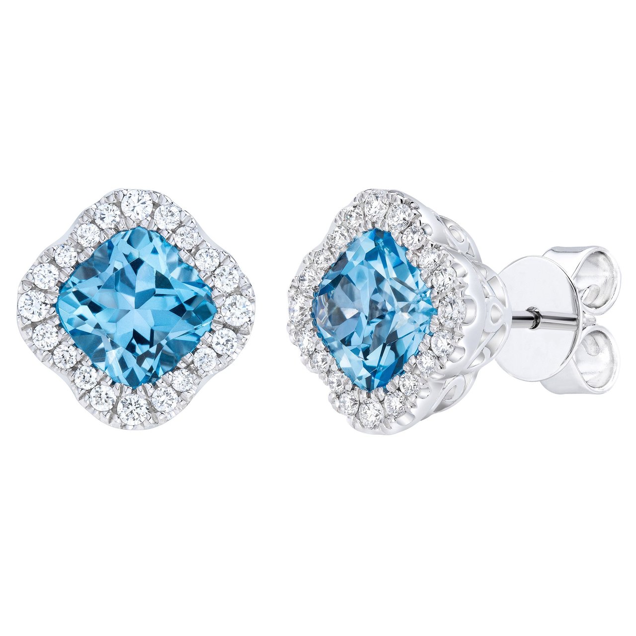 14kt White Gold VS2 I .27ctw Diamond & Blue Topaz Earrings - Image 1