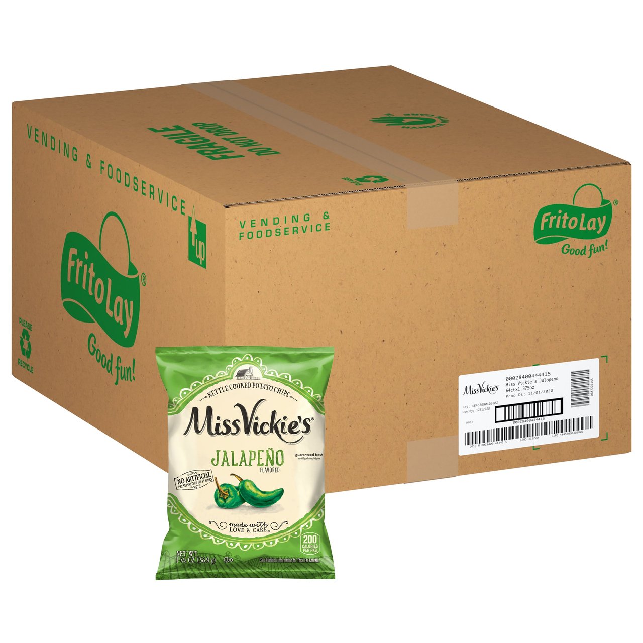 Frito Lay Miss Vickie's Jalapeño Kettle Cooked Potato Chips, 64/1.375 oz - Image 1