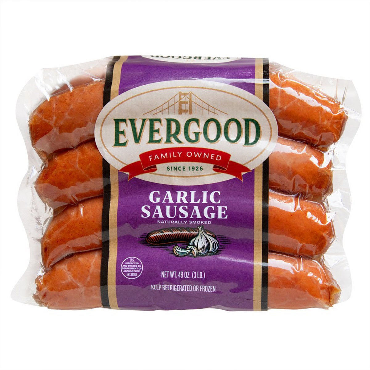 EVERGOOD BEEF GARLIC SAUSAGE 3 LBS - Image 1