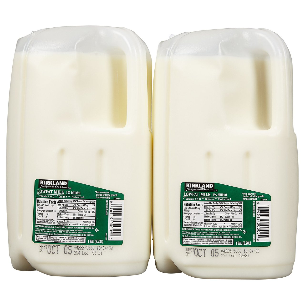 Kirkland Signature 1% Low Fat Milk, 2 Pack of 1 Gallon - Image 1