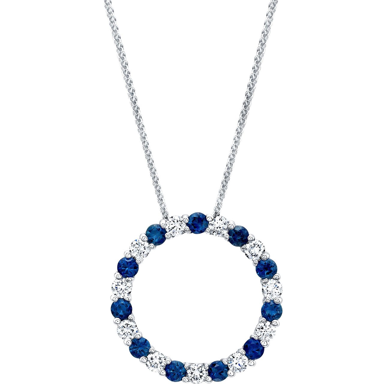 14kt White Gold VS2/I 0.65 CTW Diamond and Blue Sapphire Circle Pendant - Image 1