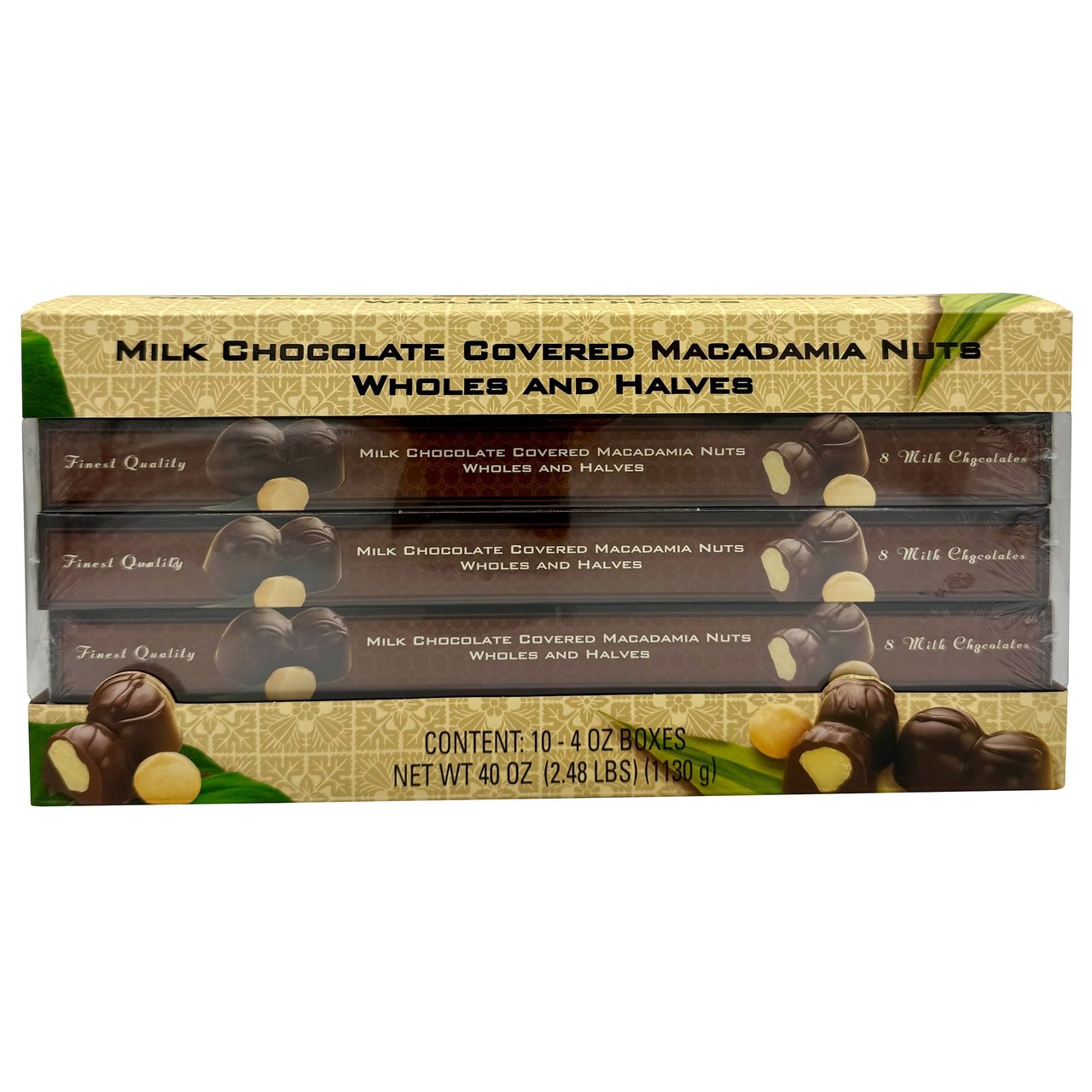 Hawaiian King Candies Milk Chocolate Macadamia Nut, Wholes & Halves, 10 Boxes, 4 oz Each - Image 1