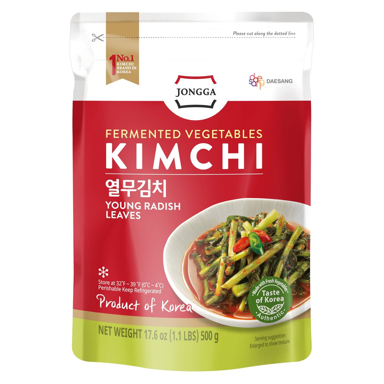 Jongga Young Radish Leaves Kimchi 17.6 oz - Image 1