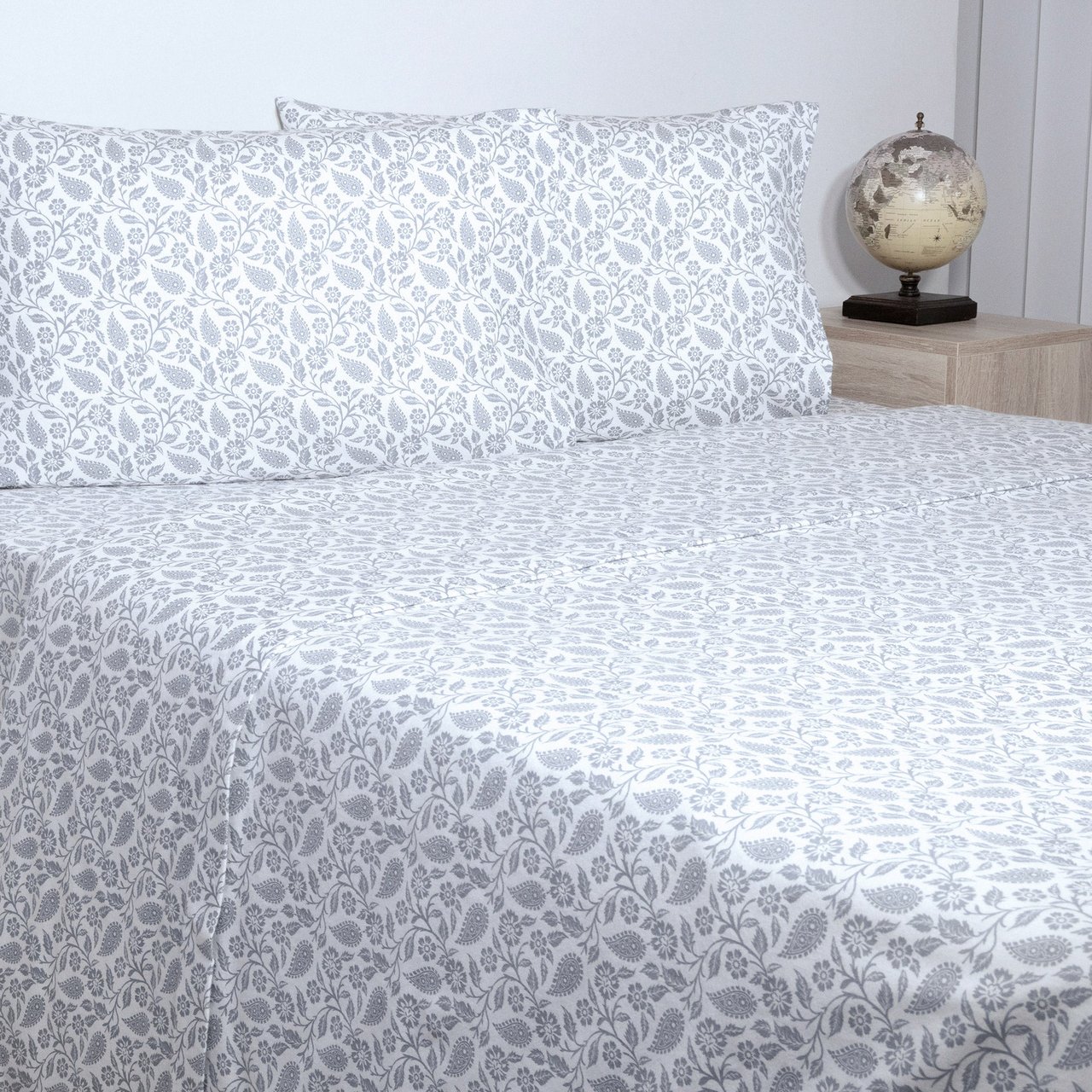Portuguese Flannel 4-Piece King Sheet Set - Gray Paisley - Image 1