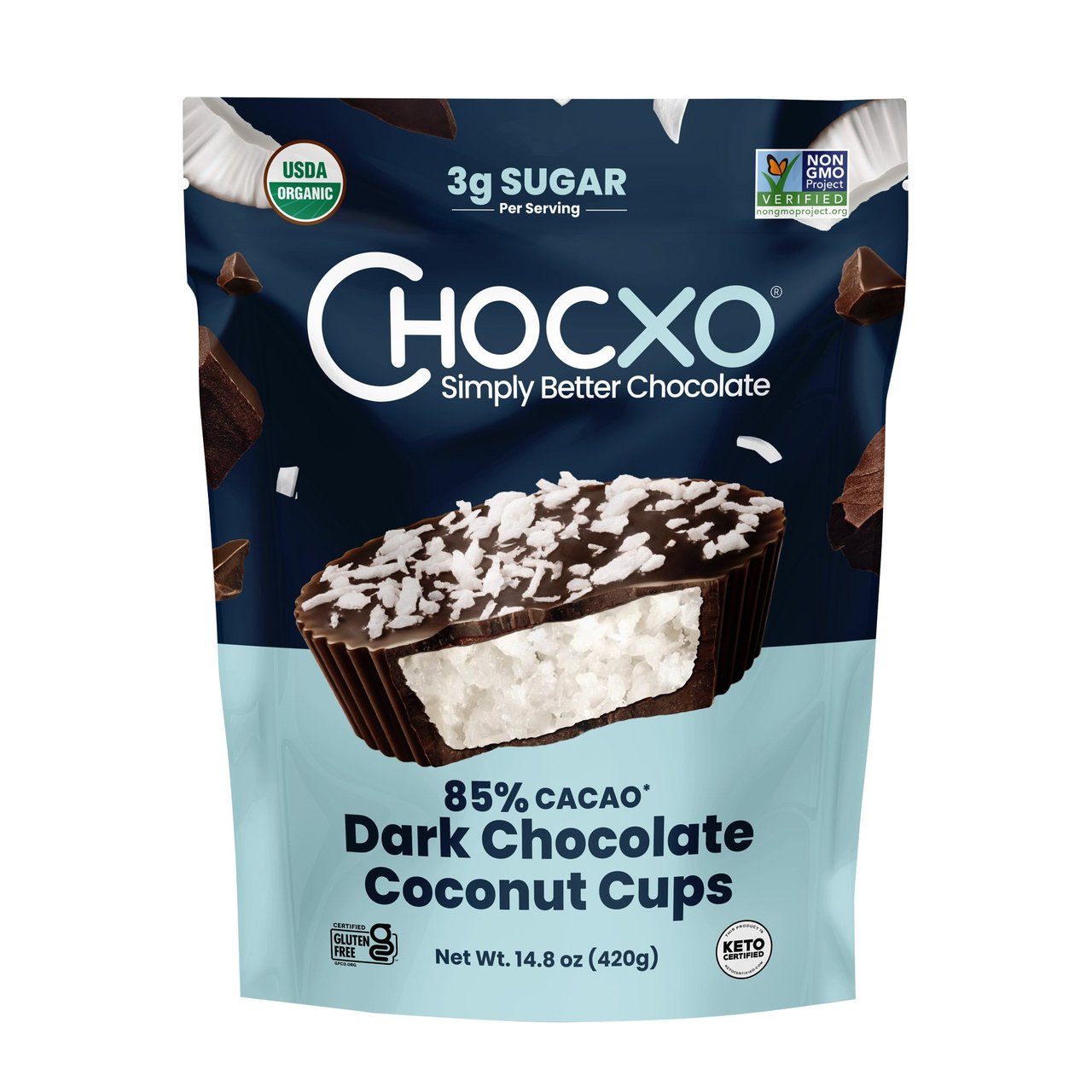 ChocXO Dark Chocolate Coconut Cups, 14.8 oz - Image 1