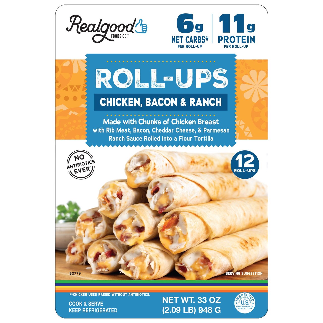 Real Good Food Rollups Chicken Bacon Ranch 33 oz (2.06 lbs) - Image 1