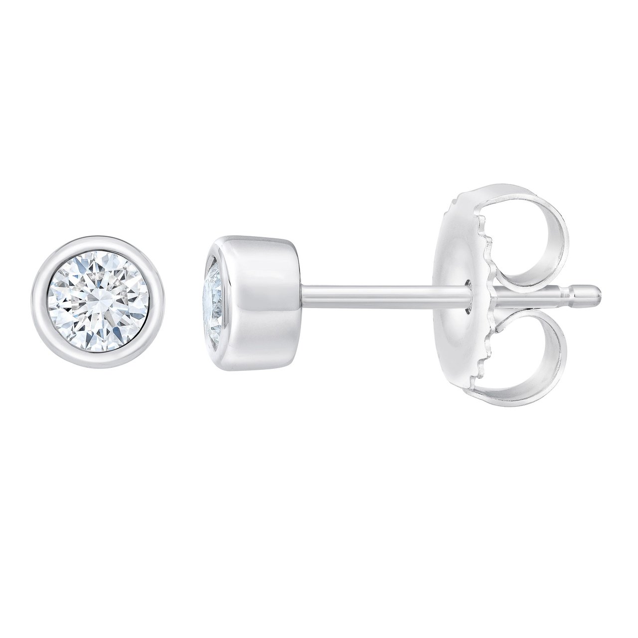 14KT White Gold VS2 I 0.30 ctw Round Diamond Bezel Set Earrings