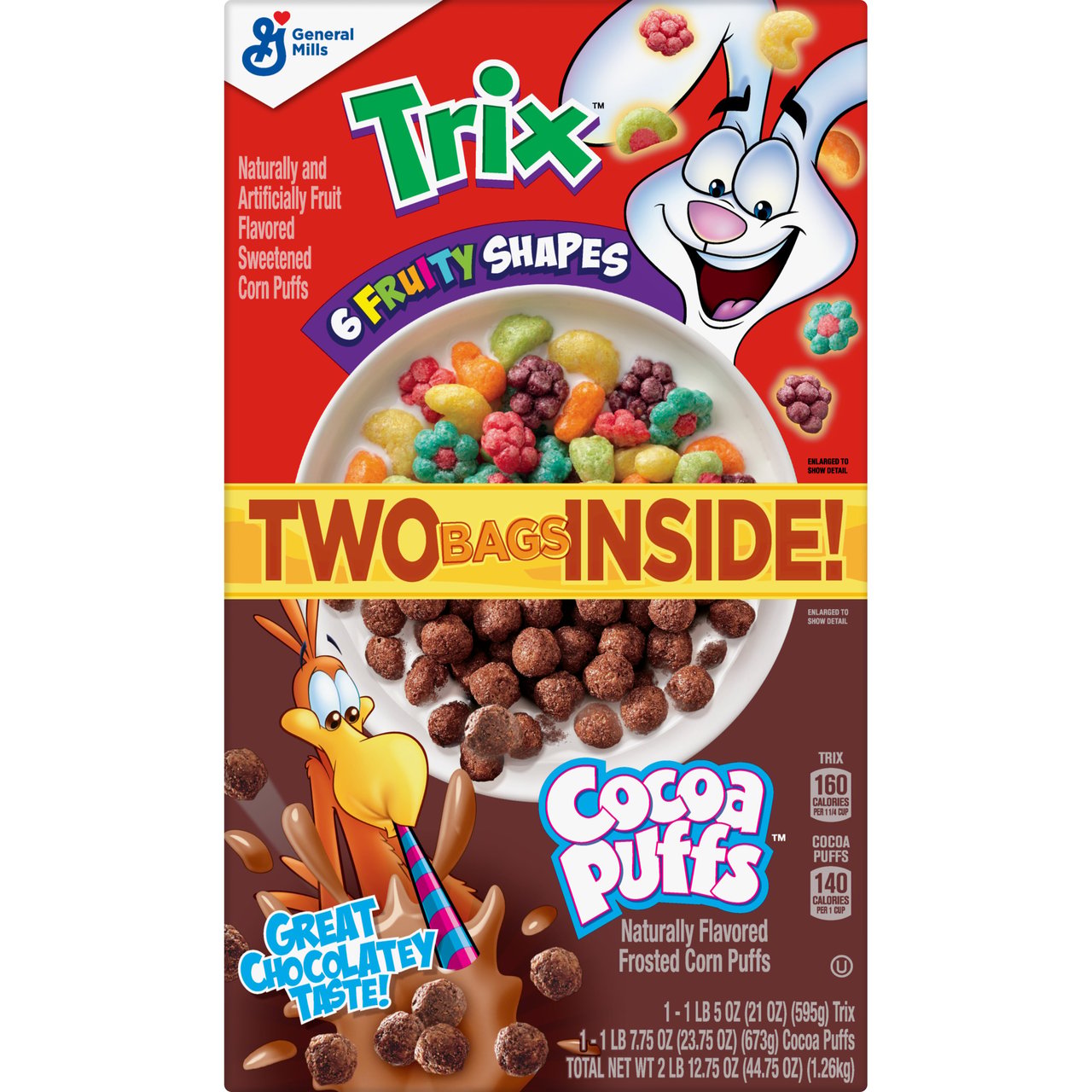 General Mills Trix & Cocoa Puffs Double Pack, 44.75 oz