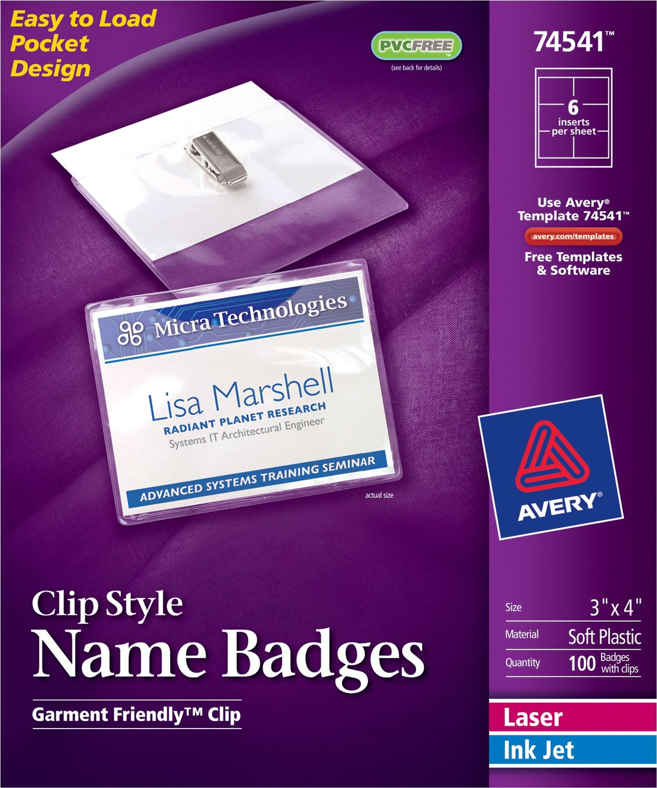 Avery Clip Style Name Badge Holder with Clip, 3" x 4", 100-Count