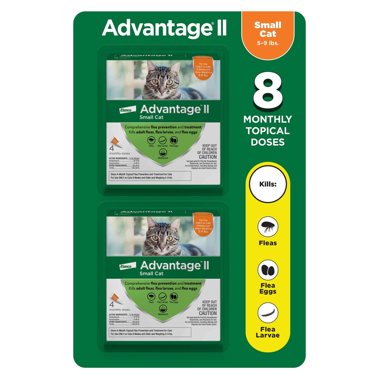Advantage II Small Cat Flea Topical Treatment, 5-9 lbs, 8-Month Supply - Image 1