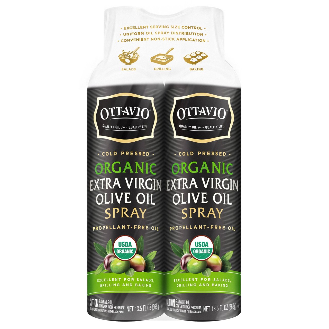Ottavio Organic Extra Virgin Olive Oil Spray 2-Pack (13.5 oz Each)
