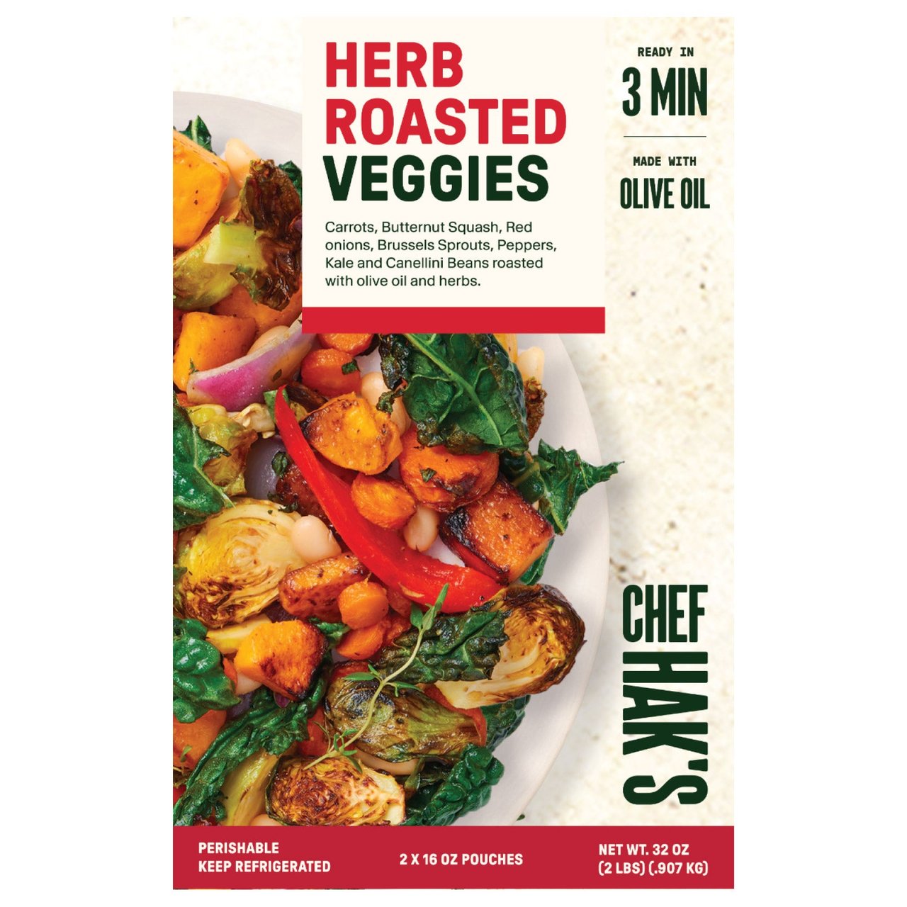 Chef Hak's Herb Roasted Veggies, 2 x 16 oz Pouches (2 lbs) - Image 1