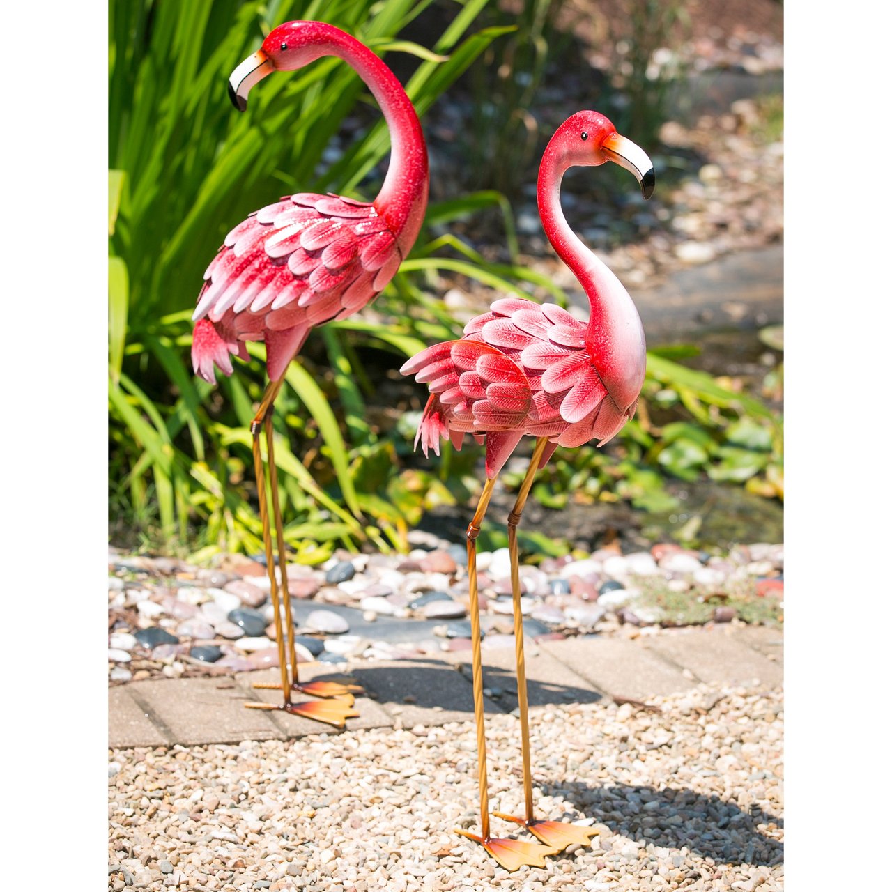 Metal Pink Flamingo Statue Pair - Image 1