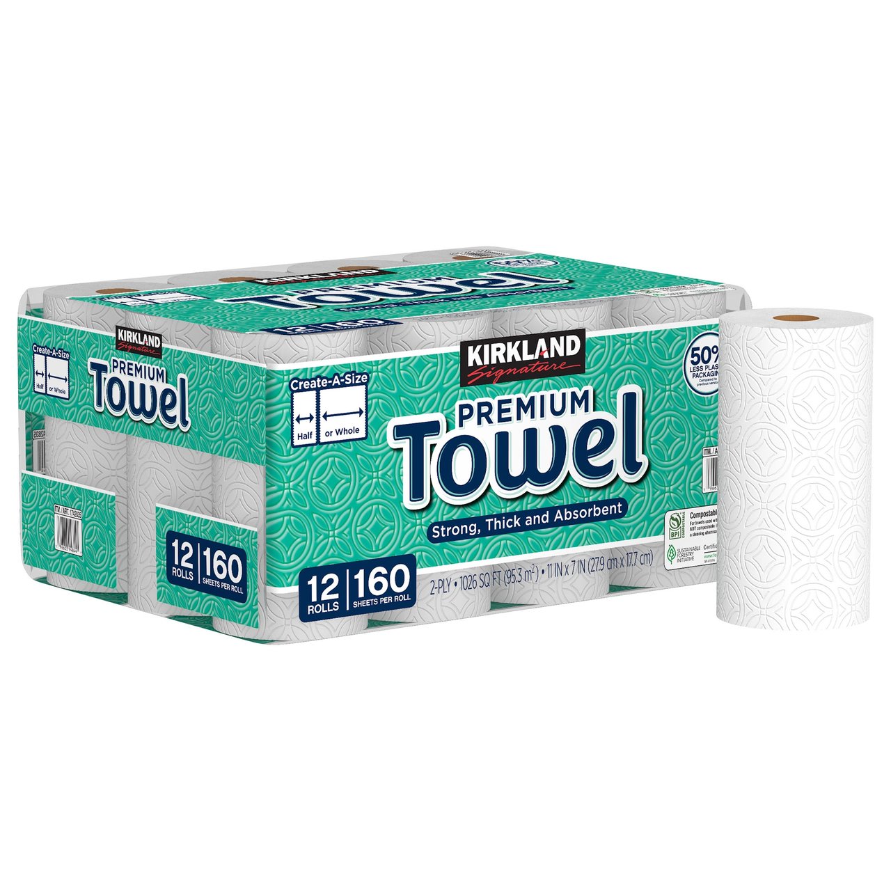 Kirkland Signature Create-a-Size Paper Towels, 2-Ply, 1,026 Sq Ft, 12 Rolls / 160 Sheets - Image 1