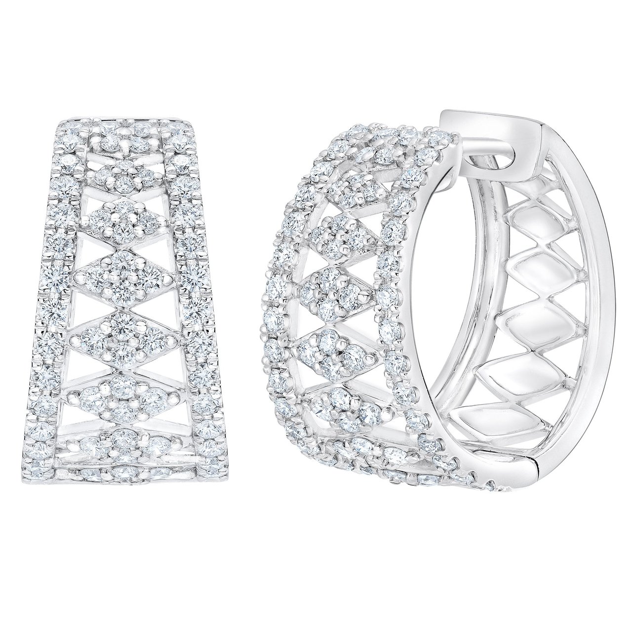 14kt White Gold VS2 Clarity, I Color 1.05 CTW Round Diamond Hoop Earrings - Image 1