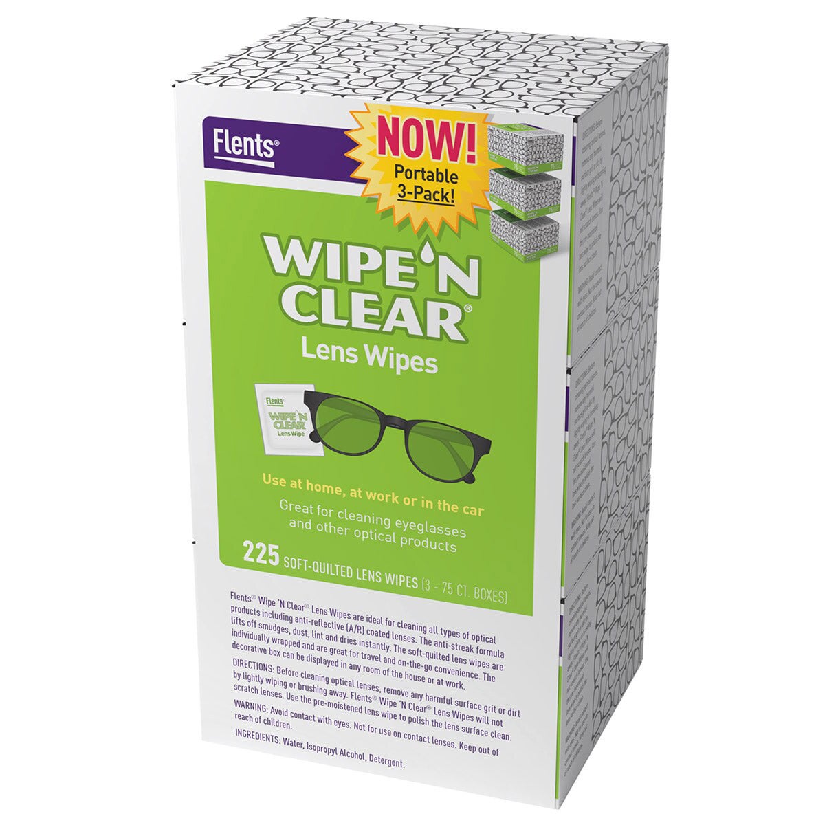 Flents Wipe 'n Clear Lens Wipes, 3 x 75 Count - Image 1