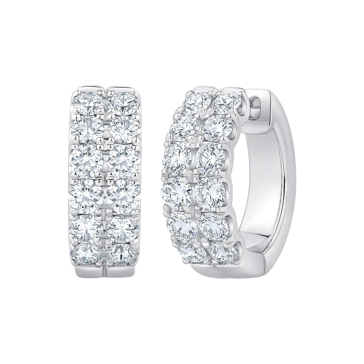 14KT White Gold VS2 I 2.00 CTW Round Diamond Double Row Hoop Earrings - Image 1