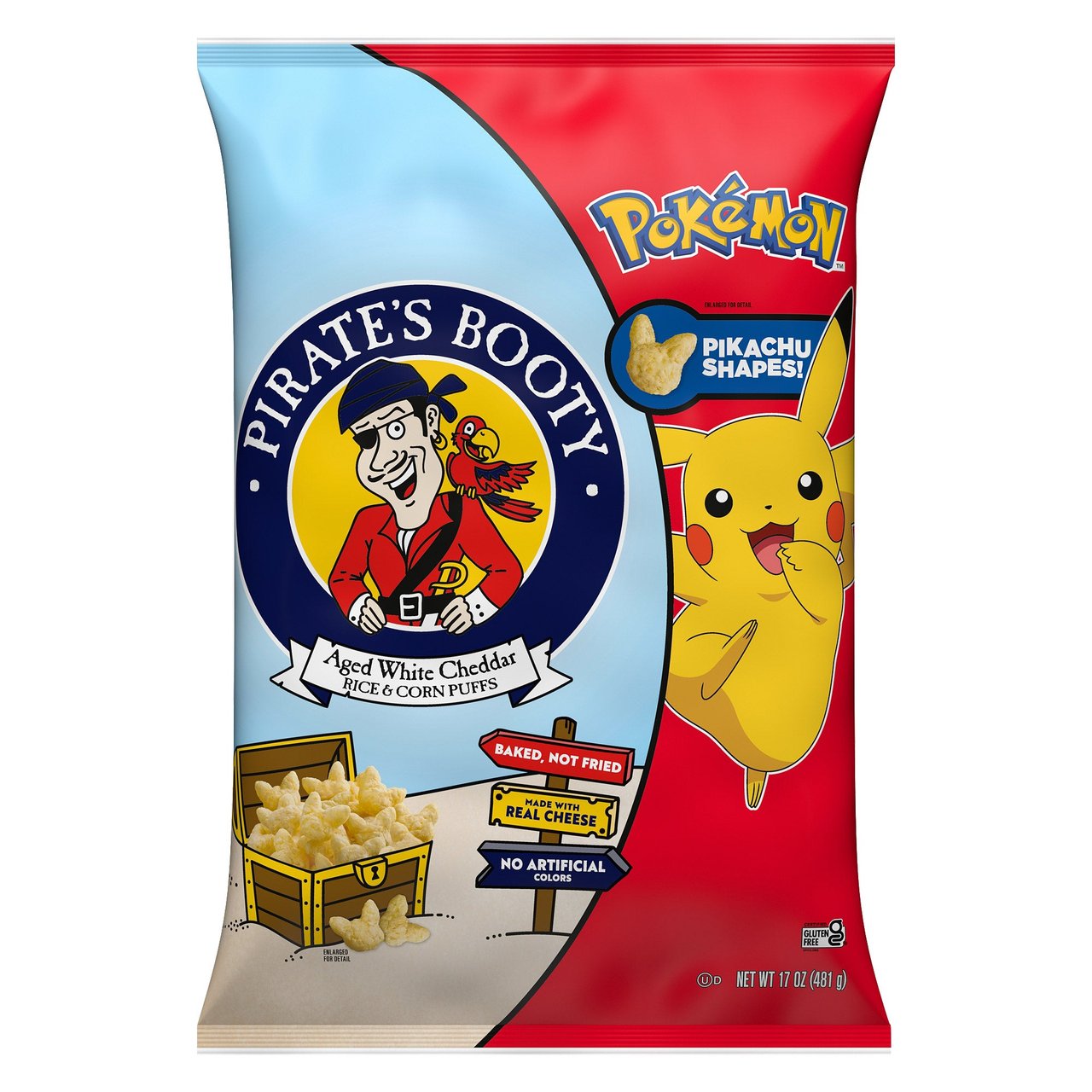 Pirate's Booty Pokémon Pikachu Shapes Aged White Cheddar Rice & Corn Puffs 17 oz - Image 1