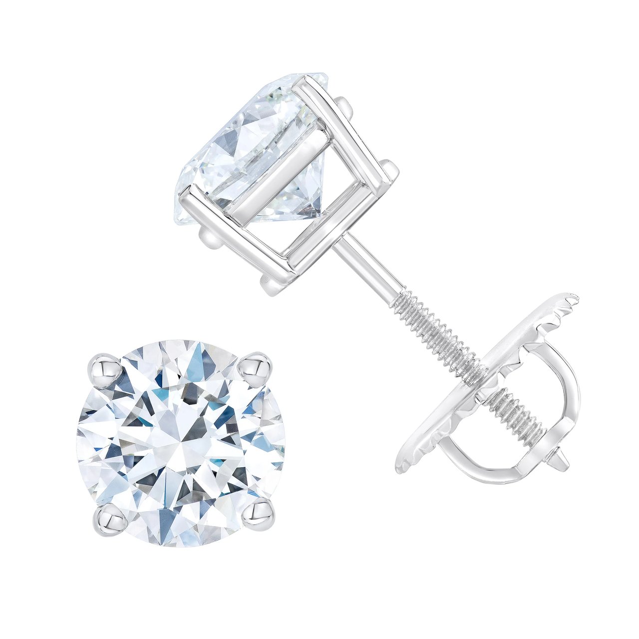3.00 ctw Round Brilliant Diamond Platinum Stud Earrings, VS2 Clarity, I Color - Image 1