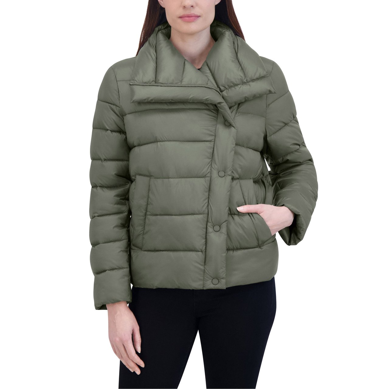 Tahari Women's Asymmetrical Puffer Jacket - Image 1