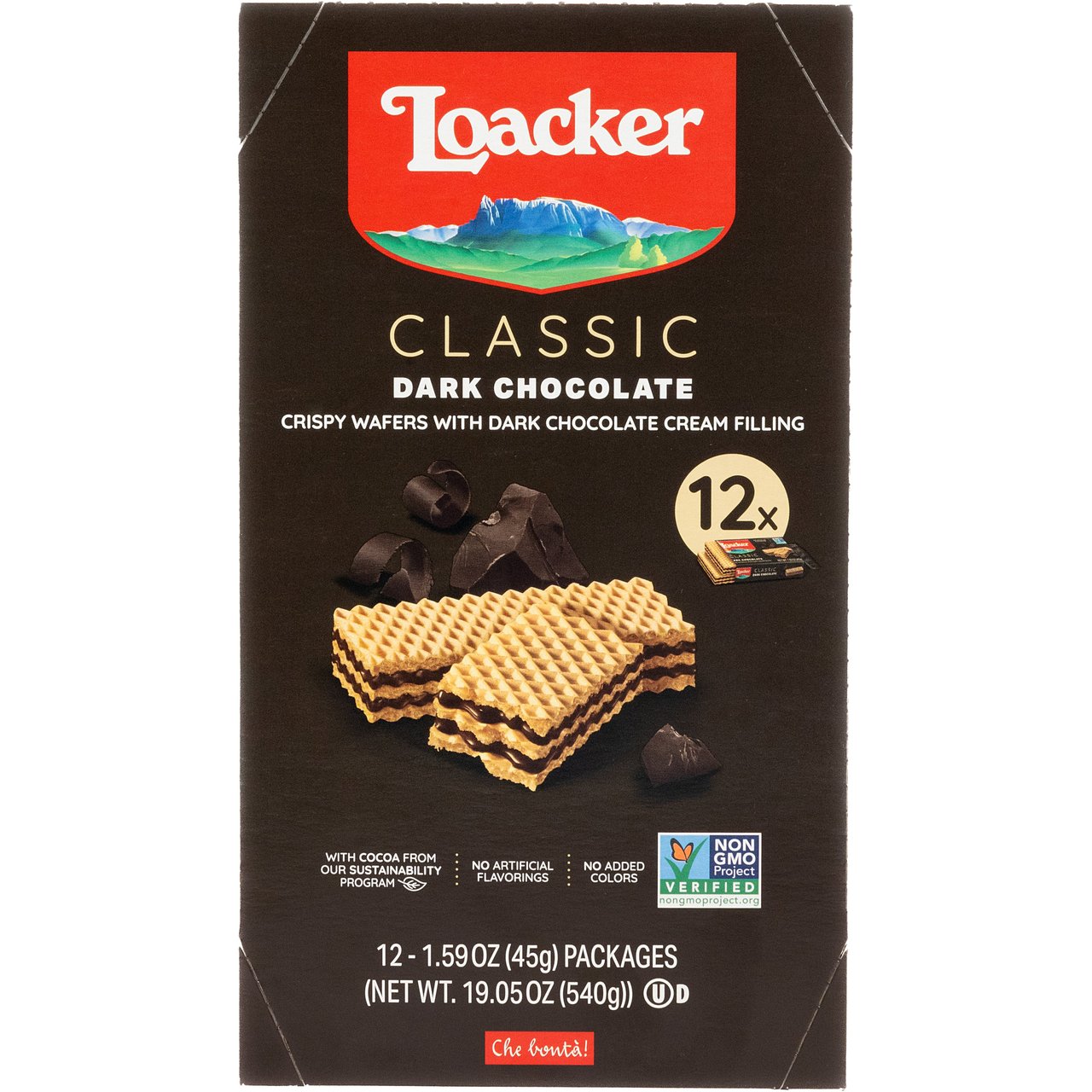 Loacker Classic Crispy Wafers, Dark Chocolate, 1.59 oz, 12-Count - Image 1