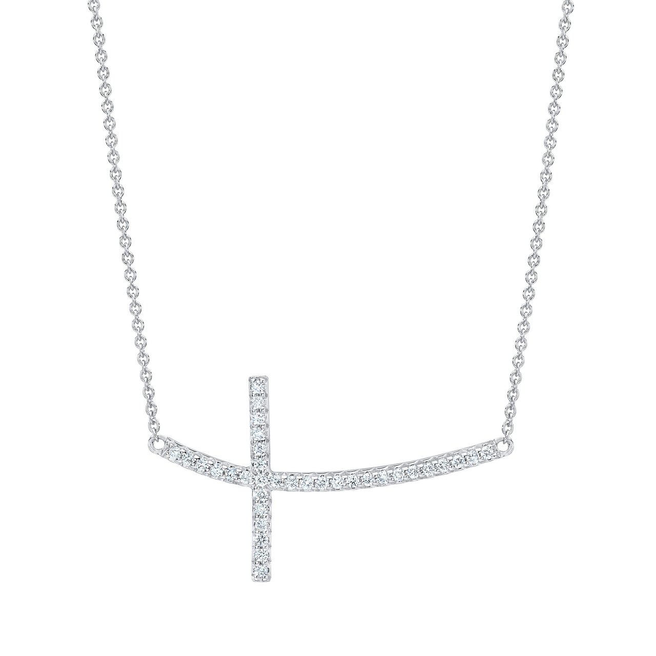 14kt White Gold VS2 I 0.22 CTW Round Diamond Cross Necklace - Image 1