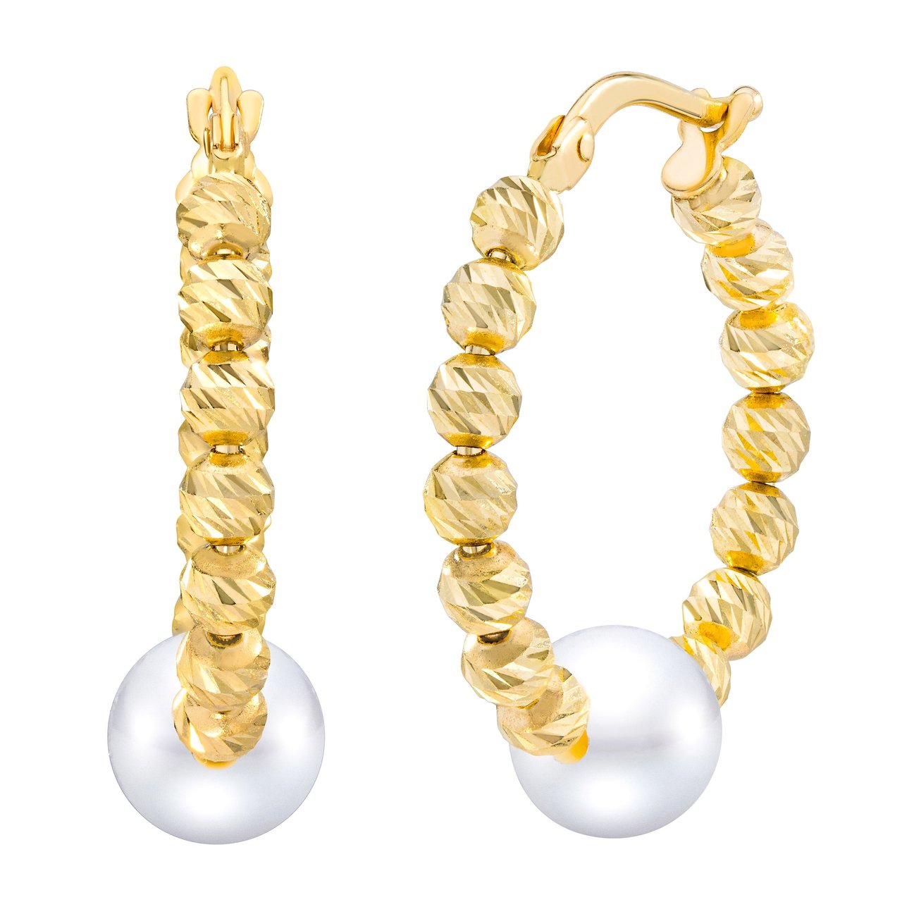 14kt Gold 6.5-7mm Freshwater Cultured Pearl Hoop Earrings - Image 1