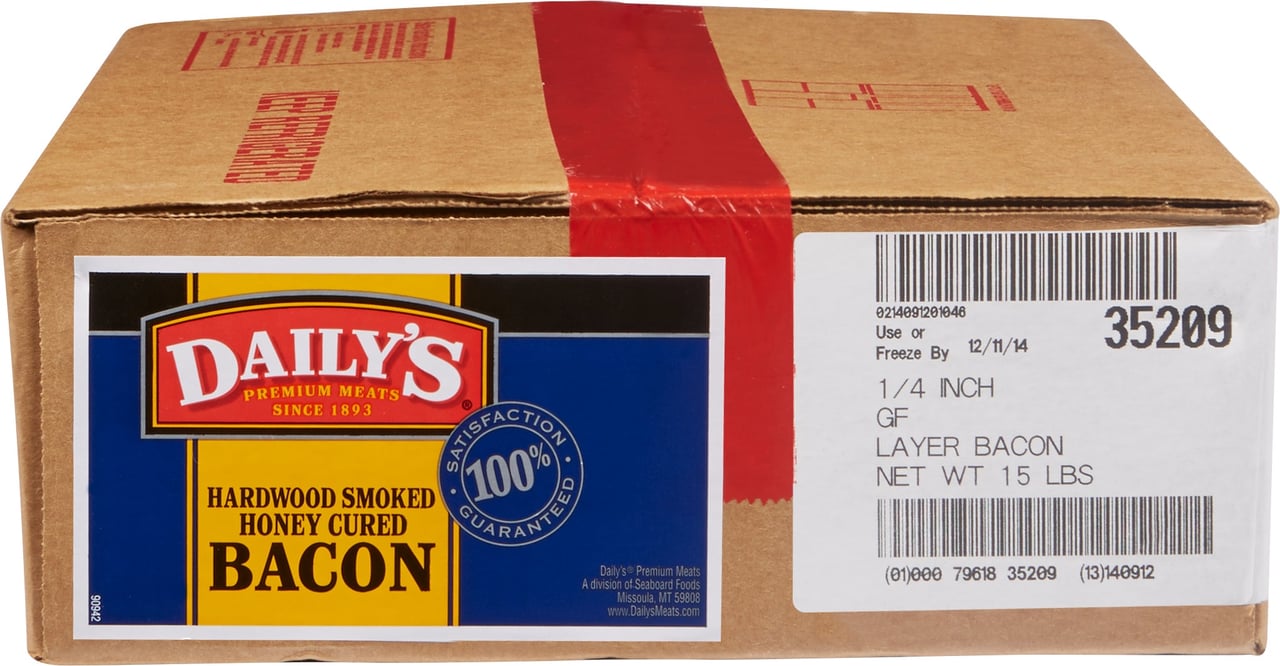Daily's Honey Cured 8/10 CT Layer Bacon 15 LBS