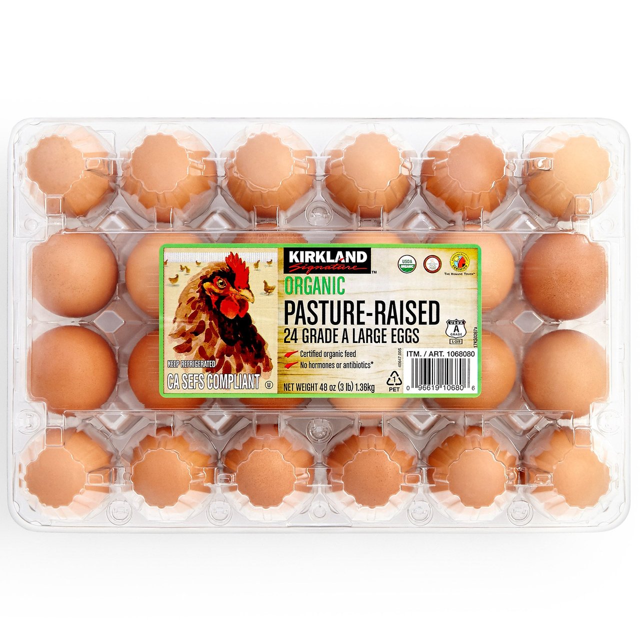 Kirkland Signature Organic Pasture Raised USDA Grade A Large Eggs, 2 Dozen