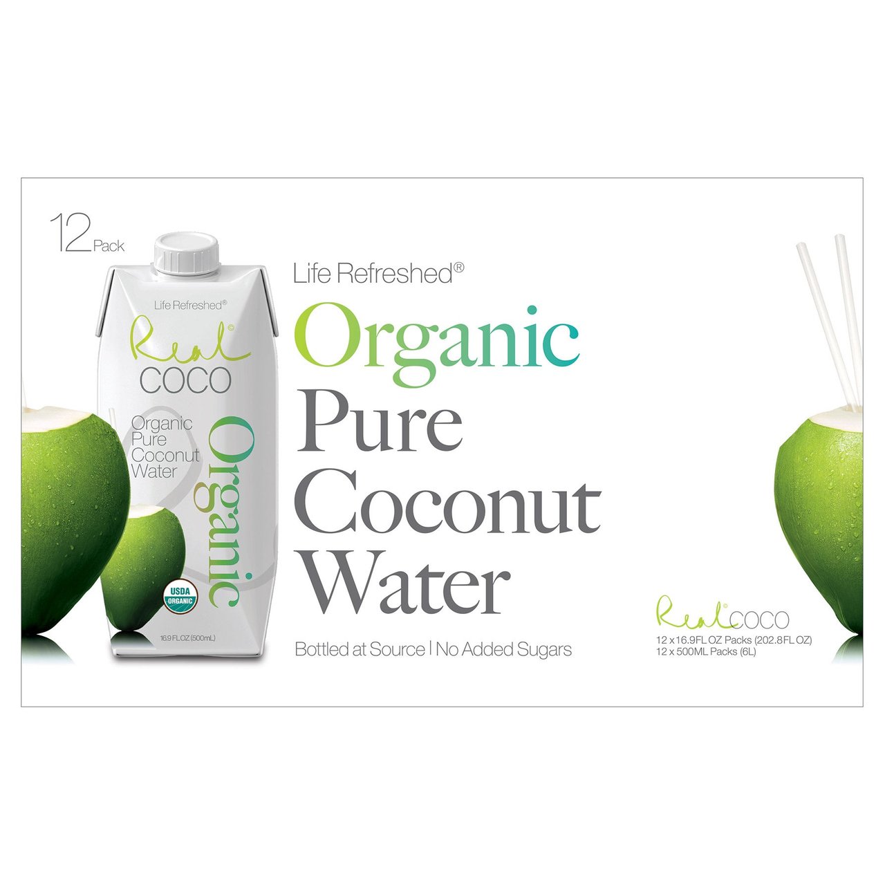 Real Coco Organic Coconut Water 12/16.9 oz - Image 1