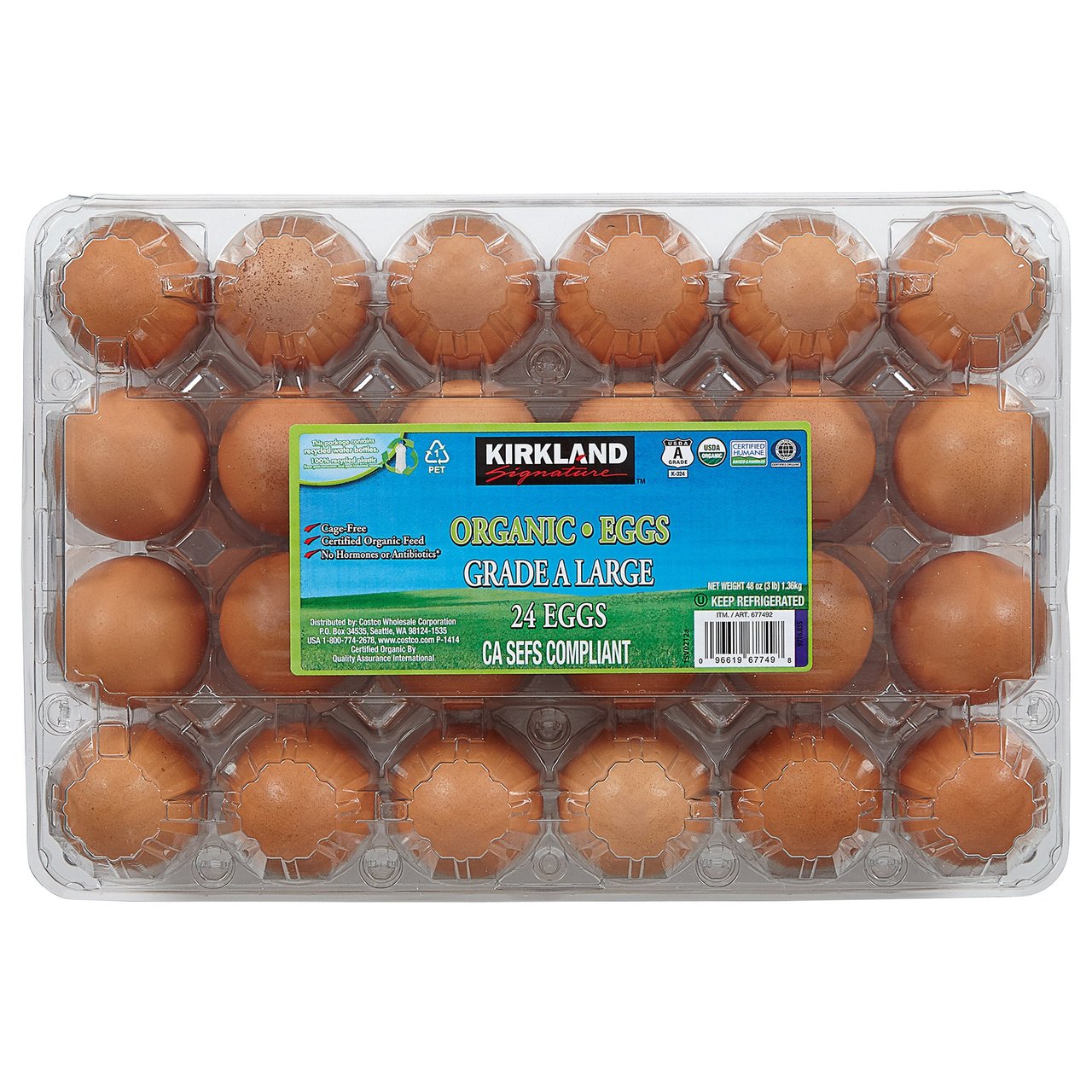 Kirkland Signature Organic Eggs USDA Grade A 2 Dozen - Image 1