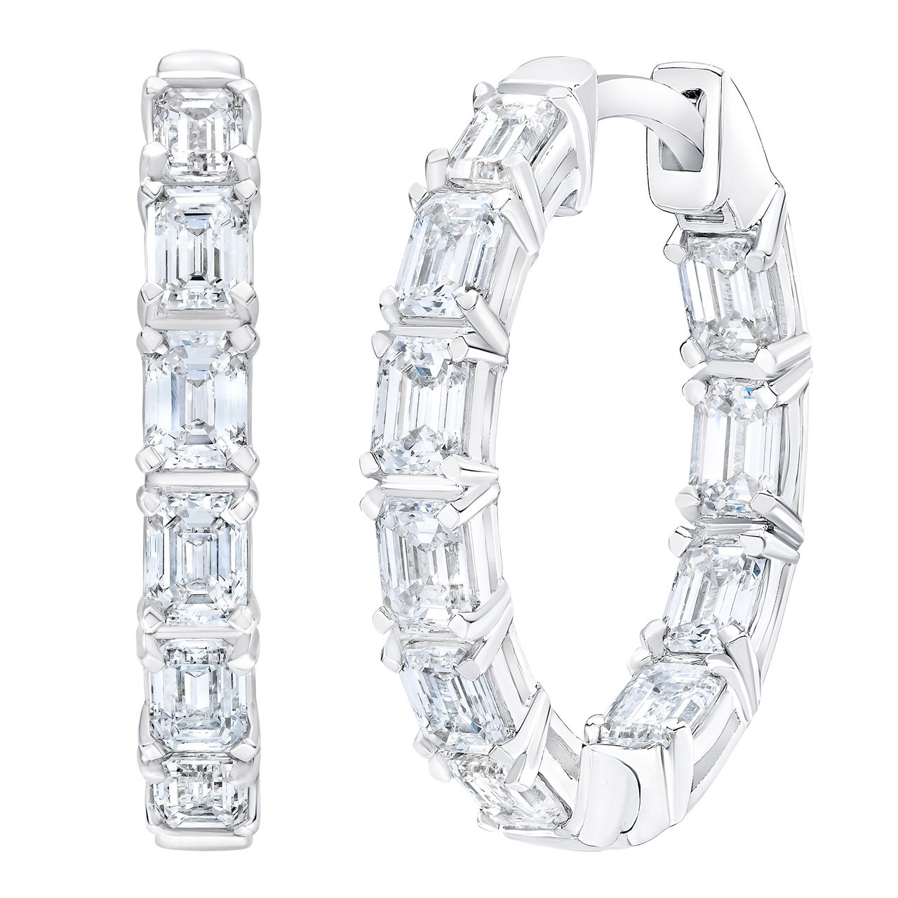 14kt White Gold VS2 G 1.75 ctw Emerald Cut Diamond Hoop Earrings - Image 1