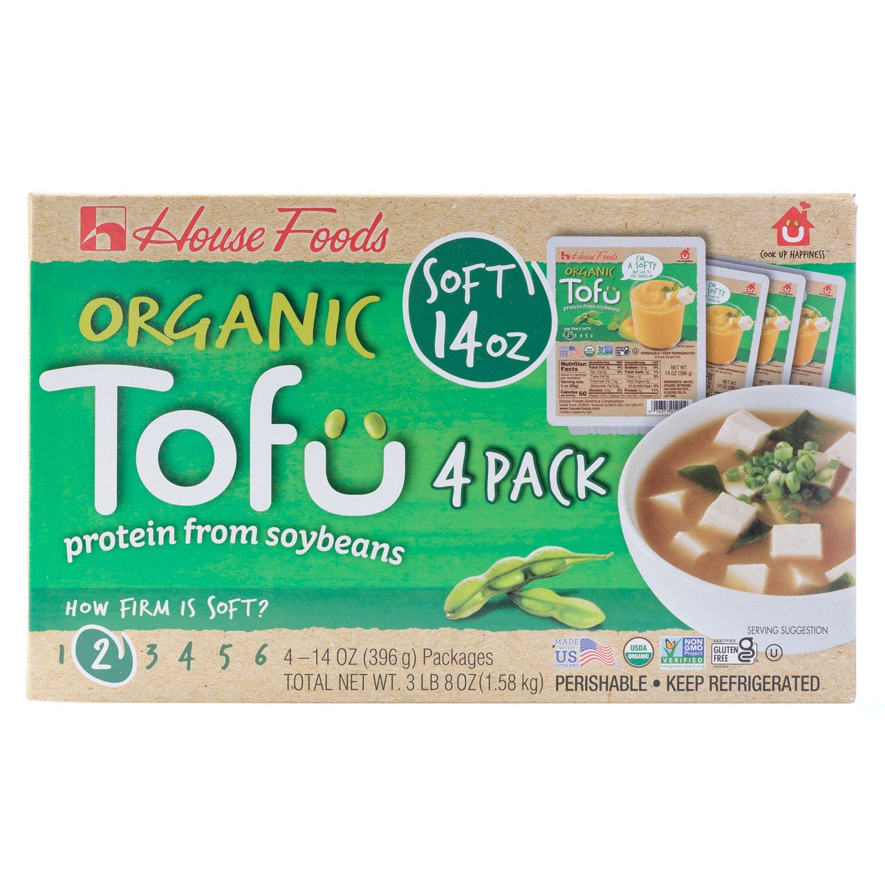 House Foods Organic Soft Tofu, 4 Packages of 14 oz - Image 1