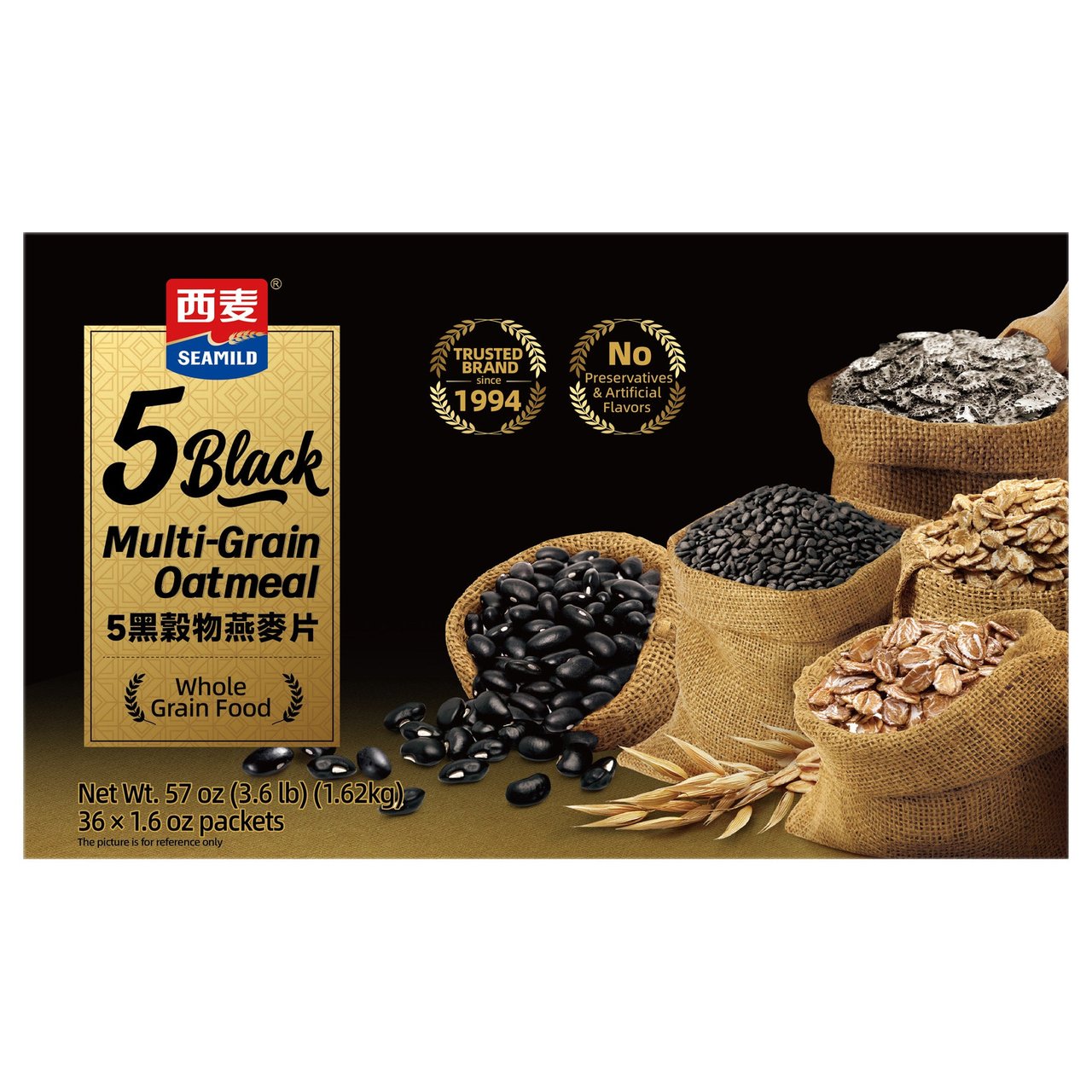 Seamild 5 Black Multi-Grain Oatmeal, 36 × 1.6 oz Packets - Image 1