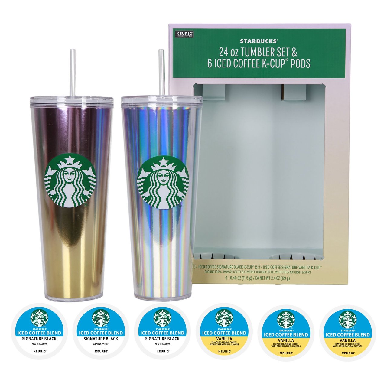 Starbucks 2-Piece 24oz Tumbler Set with 6 Iced Coffee K-Cup Pods - Image 1