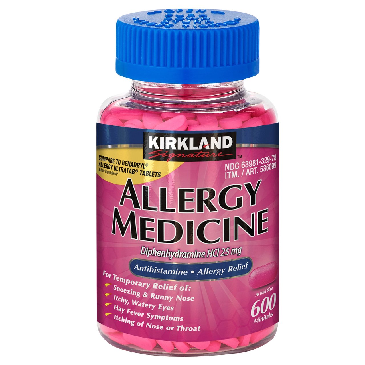 Kirkland Signature Allergy Medicine 25mg Mini-Tabs, 600 Count - Image 1